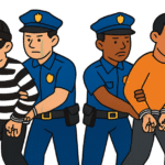 Clip art of Muzaffarnagar police arresting ten youths with sticks at Kakrouli