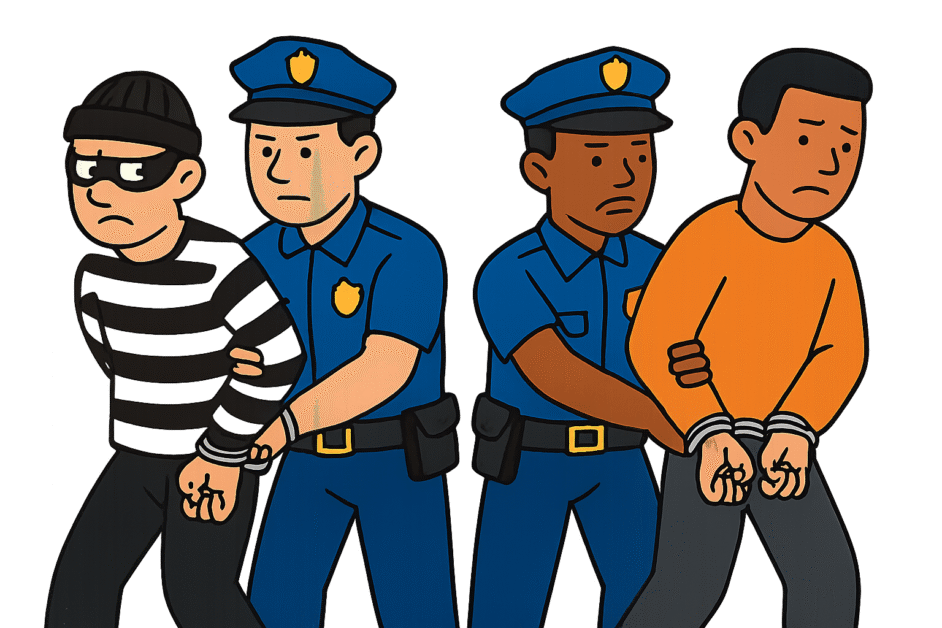 Clip art of Muzaffarnagar police arresting ten youths with sticks at Kakrouli