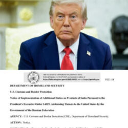 US Department of Homeland Security draft notice imposing additional 25% tariff on Indian imports