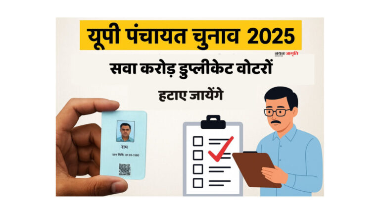 यूपी पंचायत चुनाव 2025 की मतदाता सूची से डुप्लीकेट वोटर हटाते अधिकारी