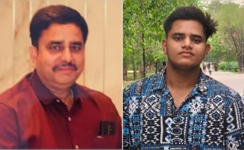 नीले ड्रम में मिला शव मामले में मृतक मानवेंद्र सिंह और आरोपी बेटे अक्षत प्रताप सिंह की फाइल फोटो