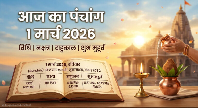आज का पंचांग 1 मार्च 2026: जानें तिथि, नक्षत्र, राहुकाल और शुभ मुहूर्त