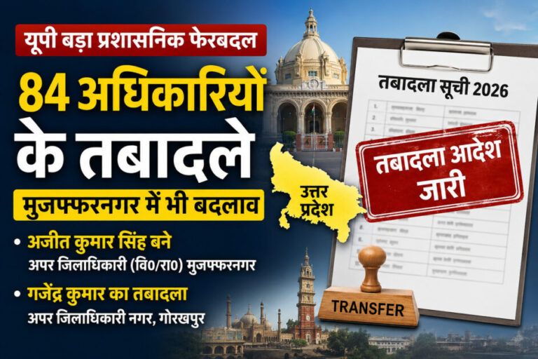 मुजफ्फरनगर में एडीएम वित्त-राजस्व बदले, यूपी में 84 अफसरों के तबादले