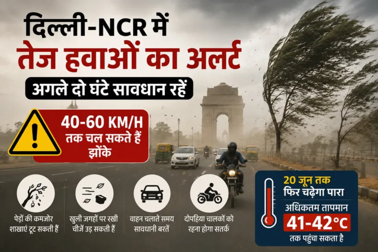 Delhi-NCR Weather Update: अगले दो घंटे तेज हवाओं का अलर्ट, 60 KM/H तक चल सकते हैं झोंके