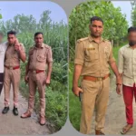 बड़गांव पुलिस के साथ गिरफ्तार आरोपी और बरामद हथियार