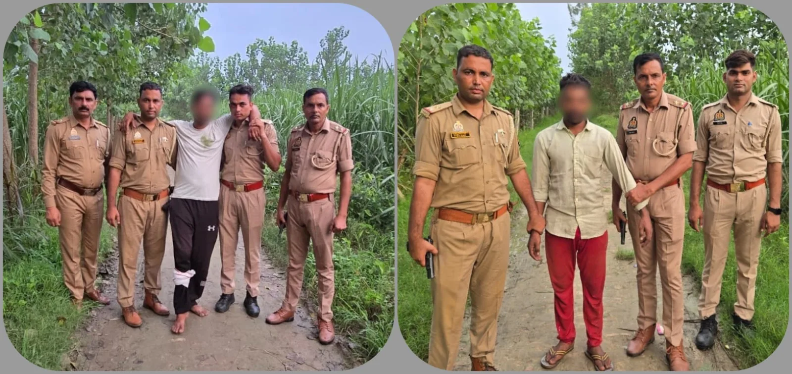 बड़गांव पुलिस के साथ गिरफ्तार आरोपी और बरामद हथियार